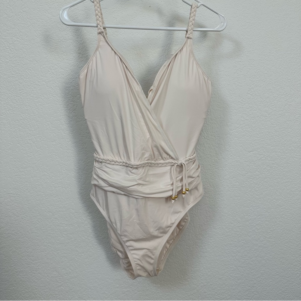 Bleu Rod Beattie Cream Wrap One-Piece Swimsuit
